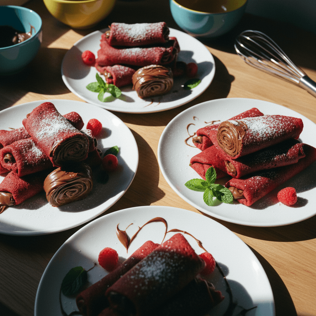 Red Velvet Nutella Crepe Rolls