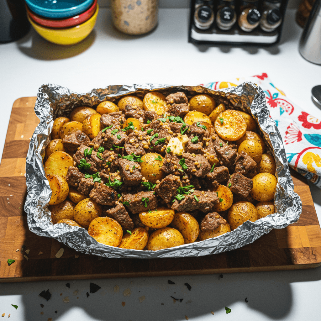 Garlic Butter Steak and Potatoes Foil Packets