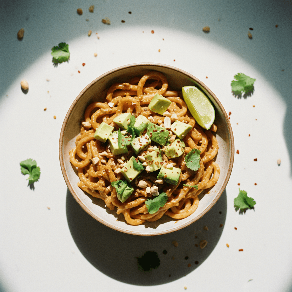 Spicy Peanut Udon with Avocado
