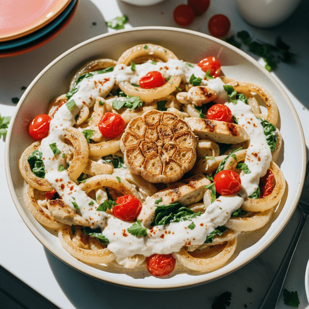 Creamy Roasted Onion 'Pasta' with Chicken