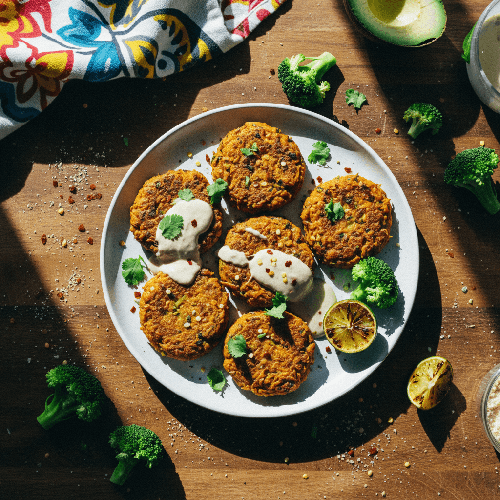 Nourishing Sweet Potato & Hemp Protein Patties with Tahini Drizzle