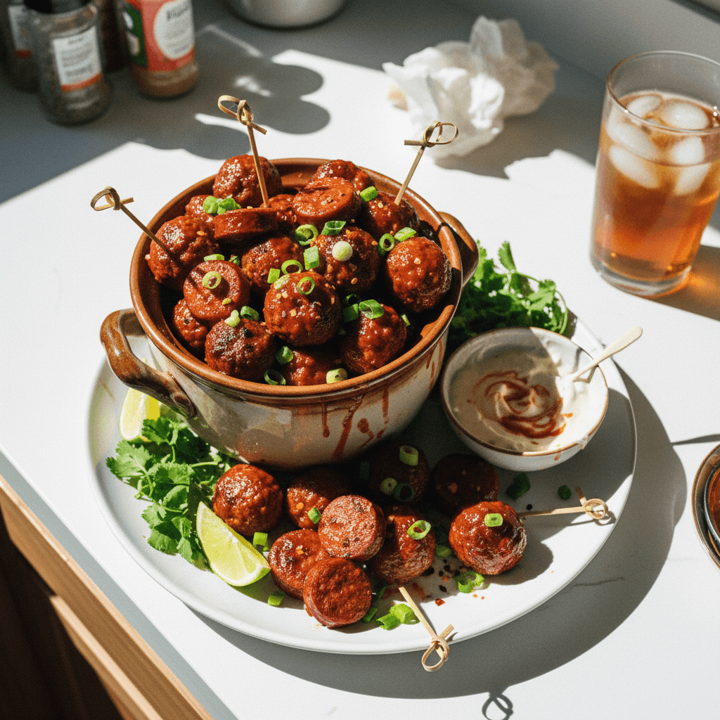Spicy BBQ Kielbasa Meatball Appetizers