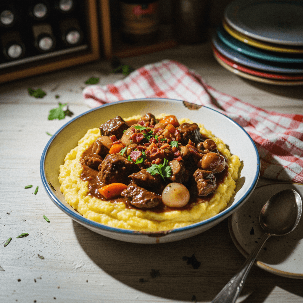 Beef Bourguignon with Parmesan Polenta
