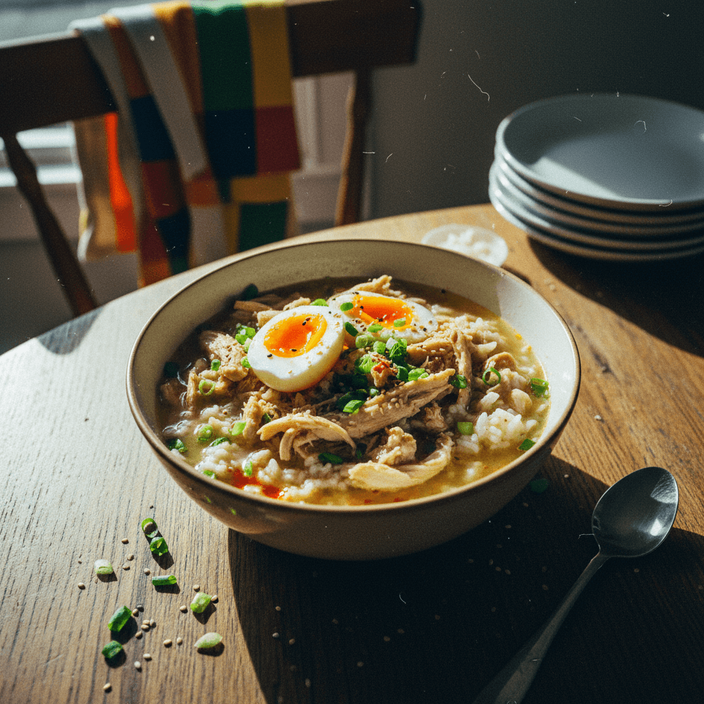 Comforting Brothy Rice with Chicken and Egg