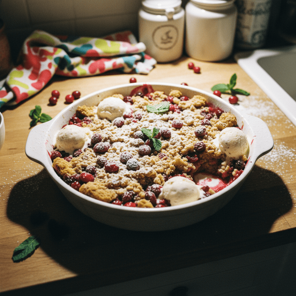 Warm Cranberry Pound Cake Crumble