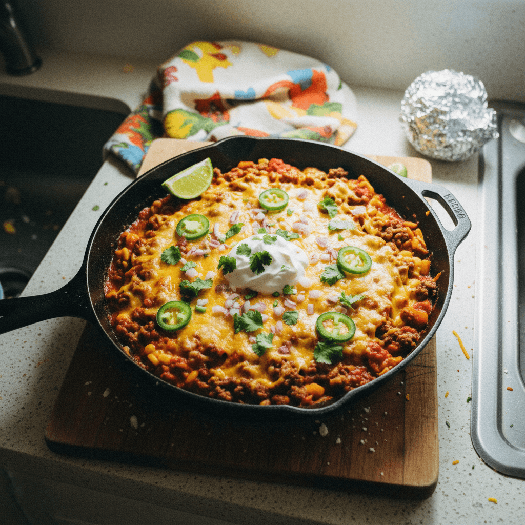 TJ's Speedy Beef Enchilada Skillet