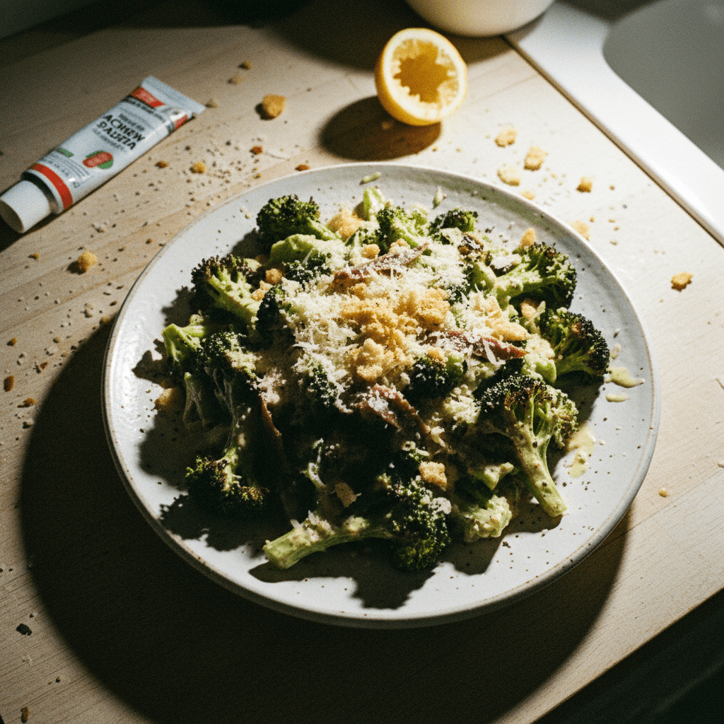Charred Broccoli Caesar Salad with Homemade Dressing