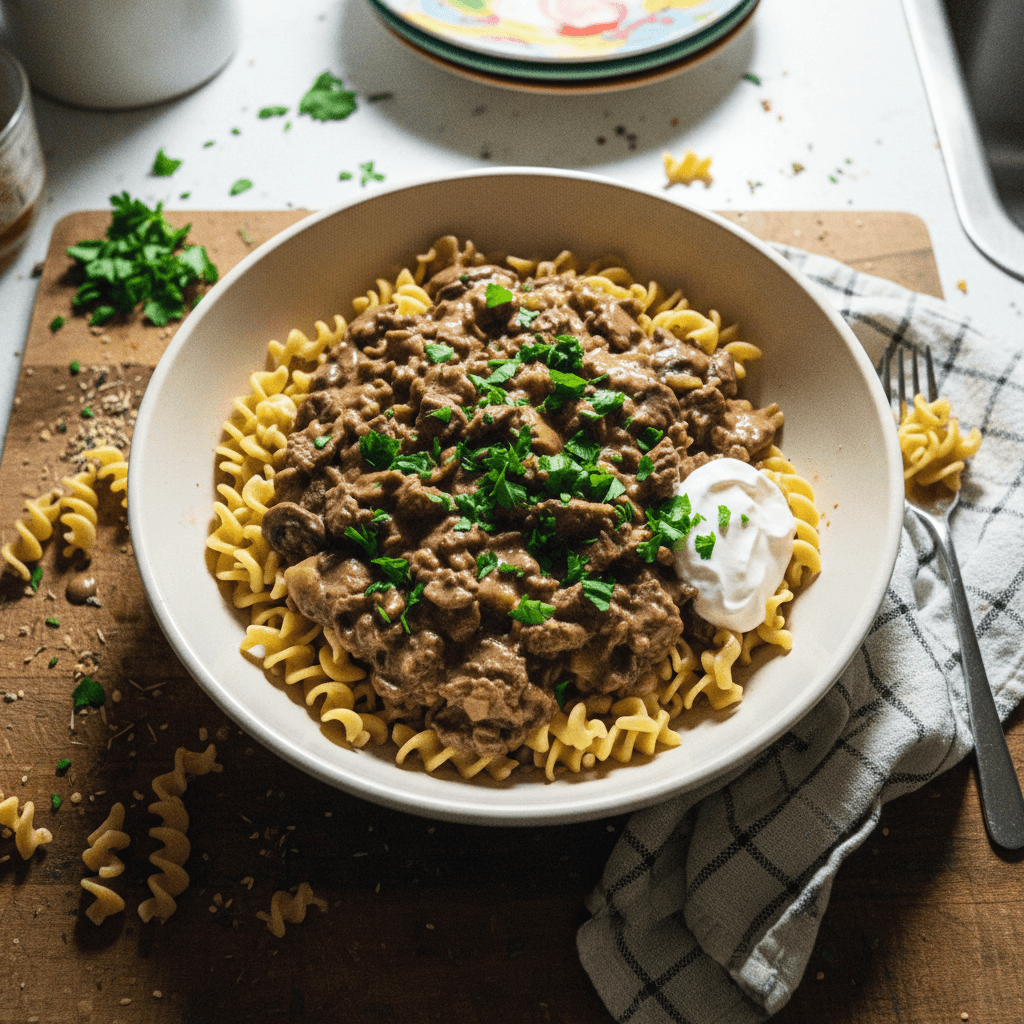 Classic Beef Stroganoff with Egg Noodles