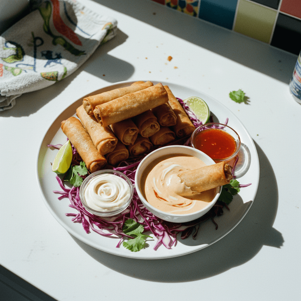 Cabbage and Pork Lumpia with Bang Bang Sauce