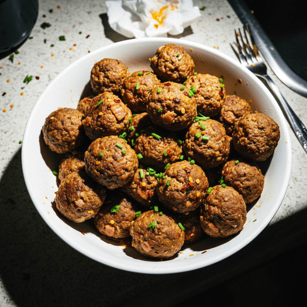 Hot Sausage and Beef Bacon Meatballs