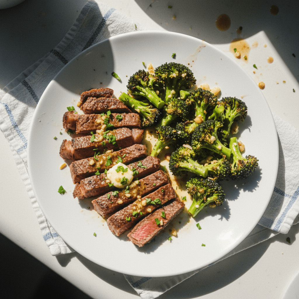 Garlic Butter Steak with Roasted Broccoli
