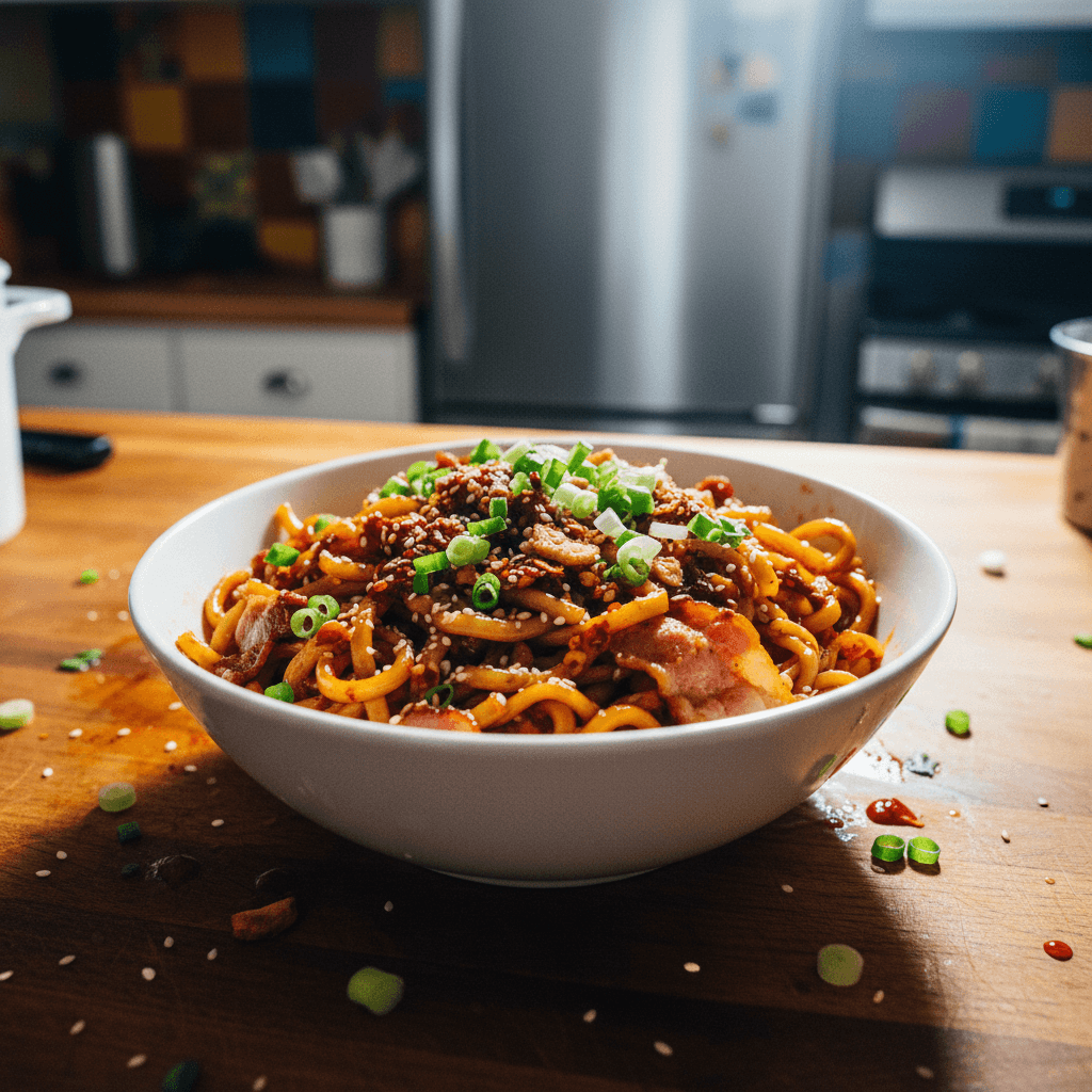 Crispy Chili Bacon Noodles