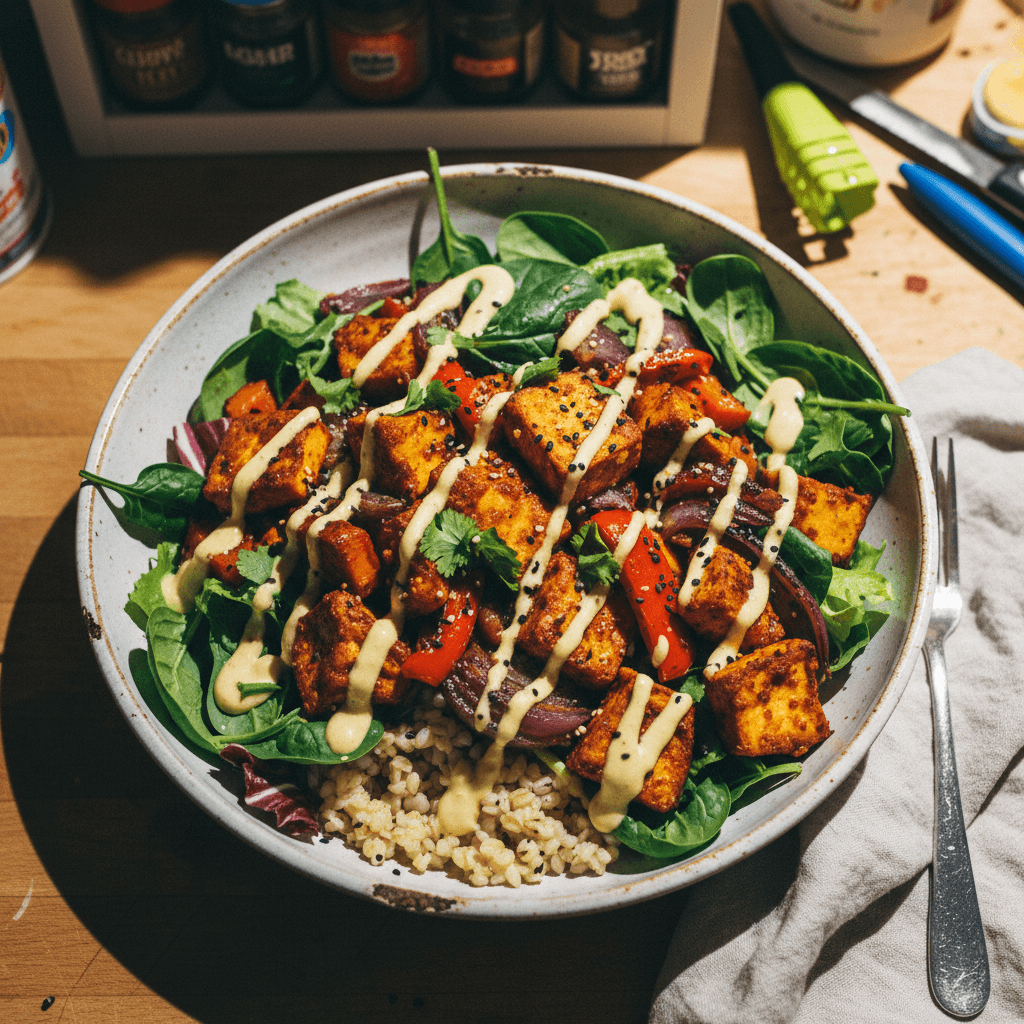 Maple Harissa Tofu Traybake Bowl