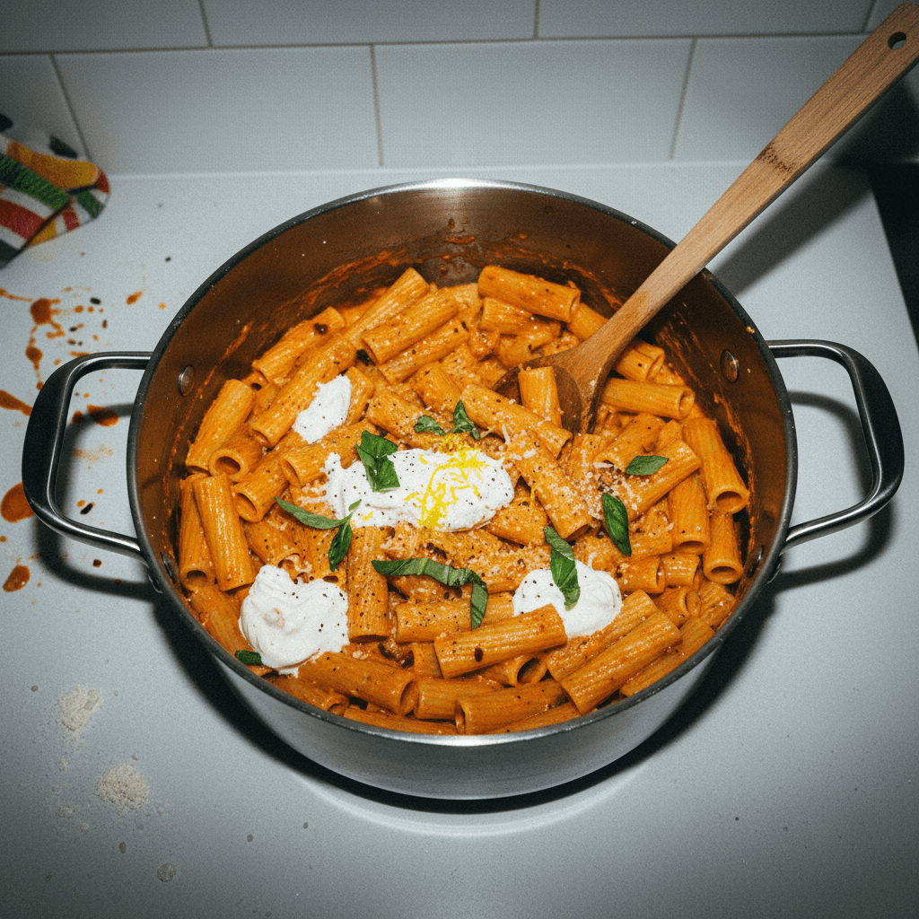 One Pot Spicy Creamy Rigatoni Pasta