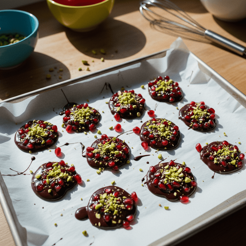 Pomegranate Chocolate Clusters with Pistachios