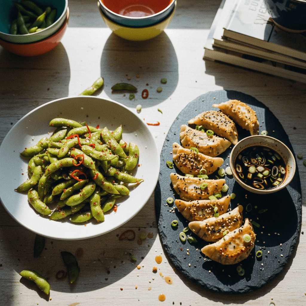 Spicy Edamame and Sesame Potstickers