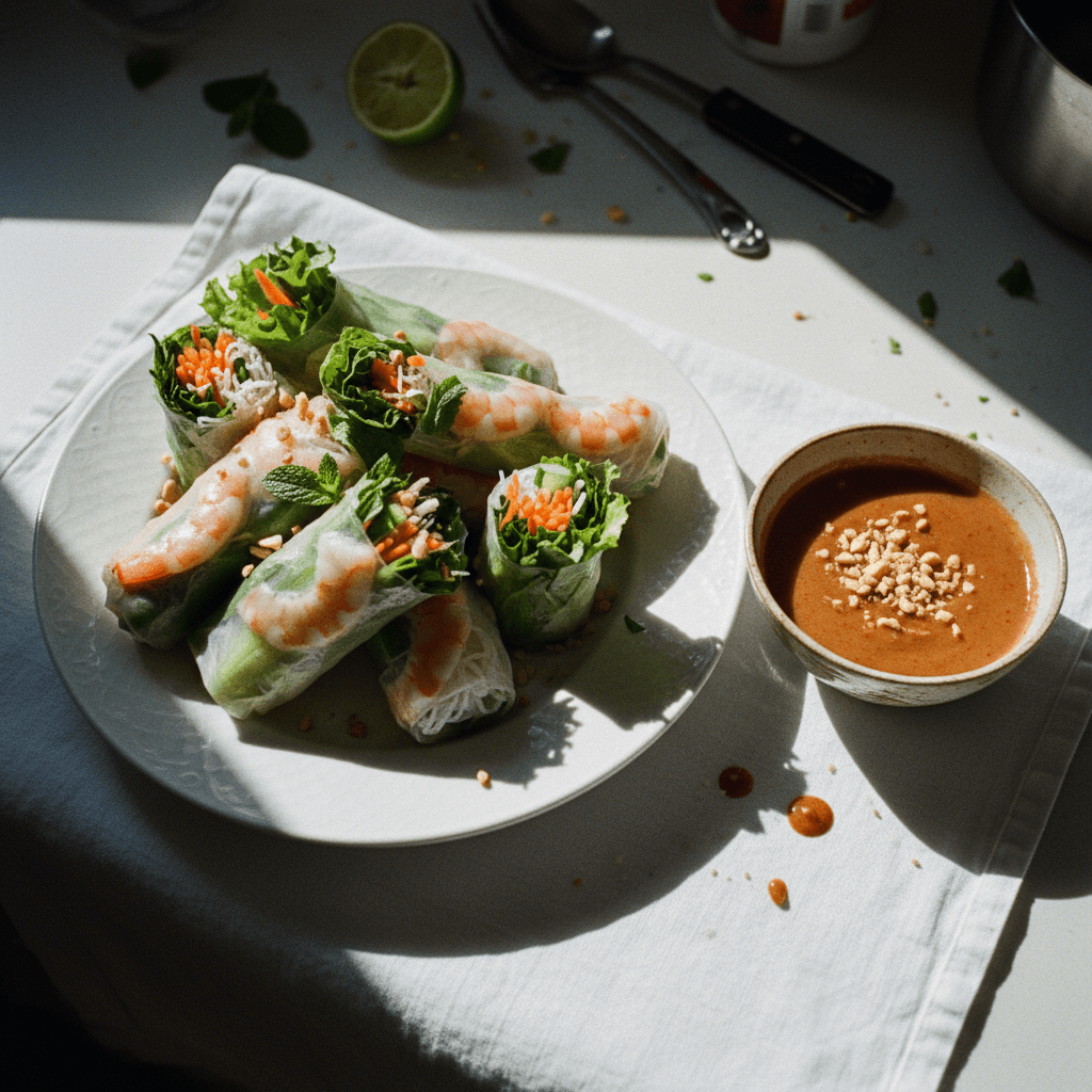 Vietnamese Spring Rolls with Peanut Dipping Sauce