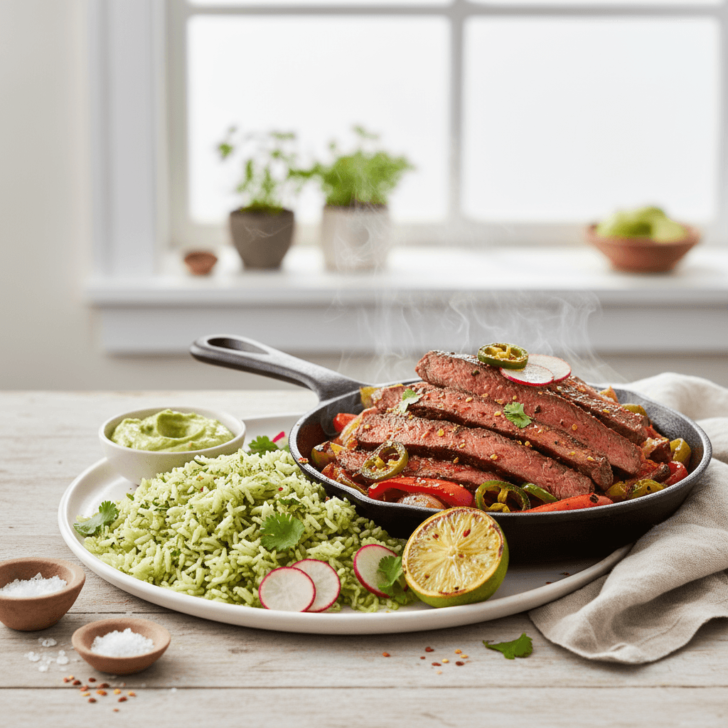 Jalapeño-Lime Marinated Steak Fajitas with Cilantro-Lime Rice