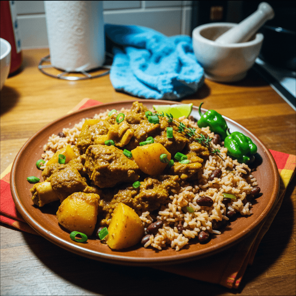 Jamaican Curry Goat with Rice and Peas
