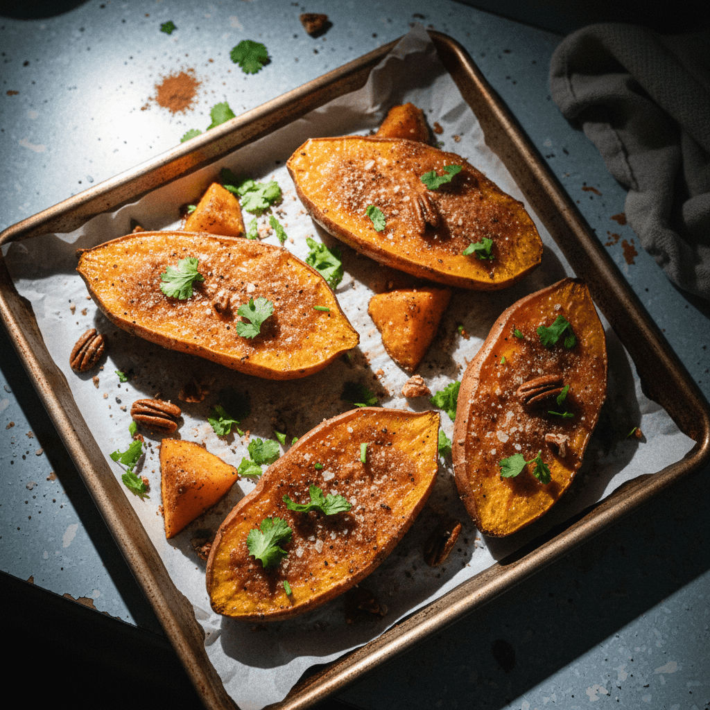 Roasted Sweet Potatoes with Cinnamon and Brown Sugar