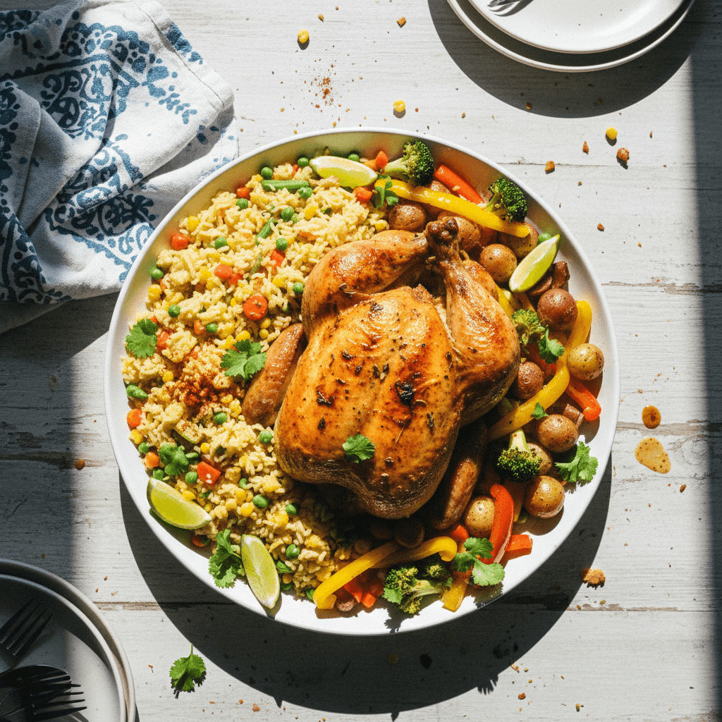 Pollo Rostizado con Arroz y Verduras