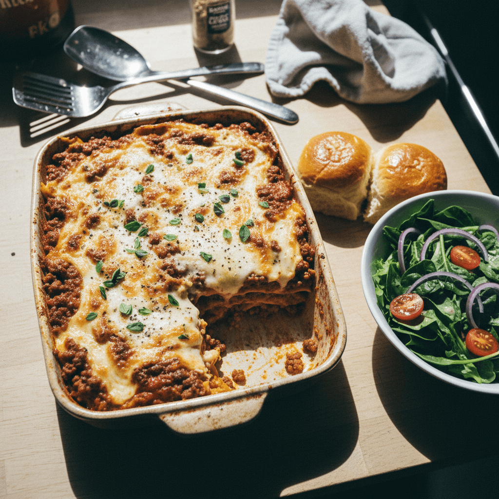 Cheesy Lasagna with Meat Sauce