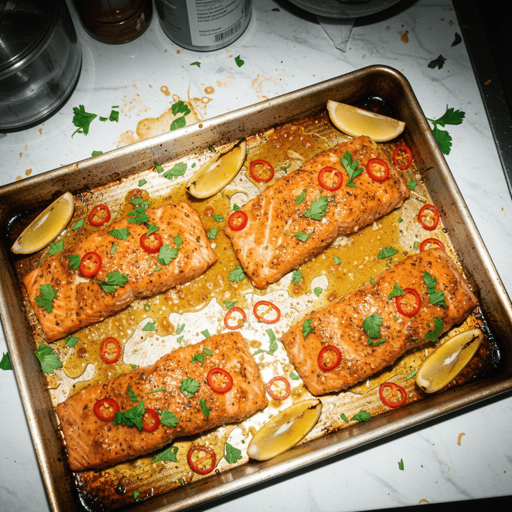 Hot Honey Glazed Salmon (Easy Sheet Pan Recipe)