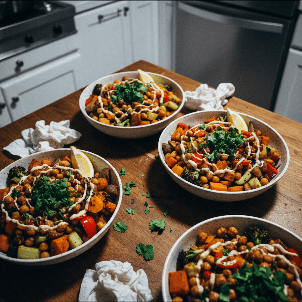 Roasted Veggie & Chickpea Bowls with Lemon-Herb Dressing