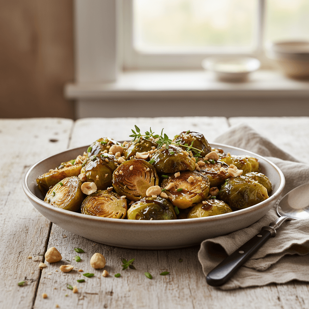Honey Roasted Brussels Sprouts with Hazelnuts