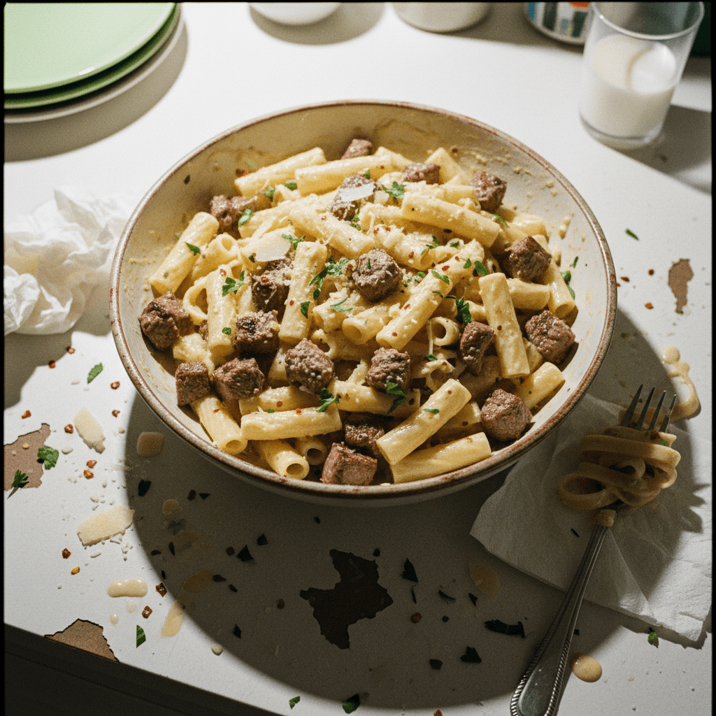 Creamy Garlic Steak Pasta