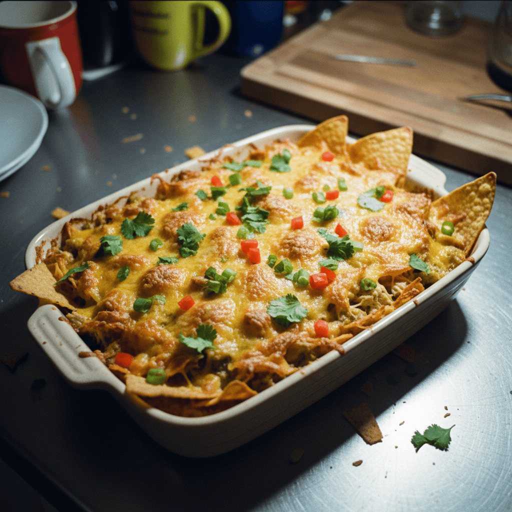 Green Chili Cheese Chicken Chip Casserole