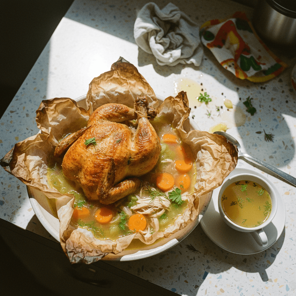 Air Fryer Paper Wrapped Chicken and Soup
