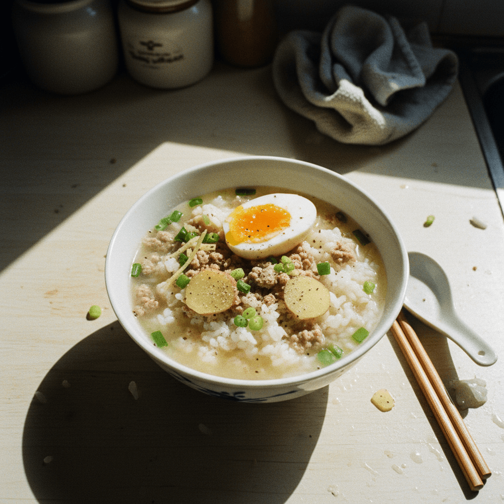 Comforting Brothy Rice with Pork and Egg