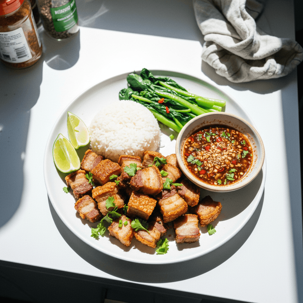 Crispy Pork Belly with Thai Chili Dipping Sauce (Nam Jim Jaew)