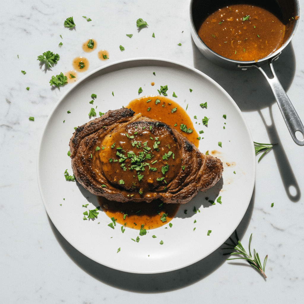 Pan-Seared Ribeye with Garlic Herb Pan Sauce