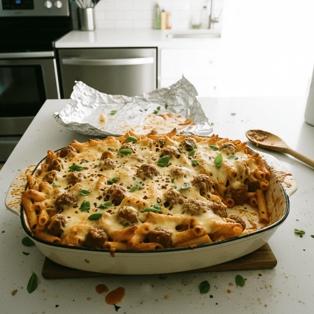 Cheesy Baked Ziti with Mini Meatballs