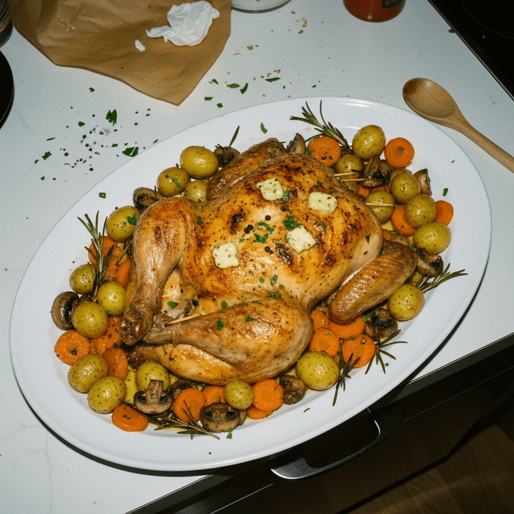 Butter-Roasted Spatchcock Chicken with Root Vegetables