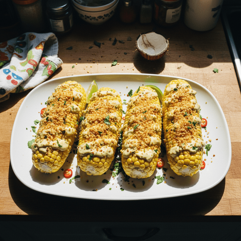 Caribbean Corn on the Cob with Island-Kissed Sauce & Toasted Breadcrumbs