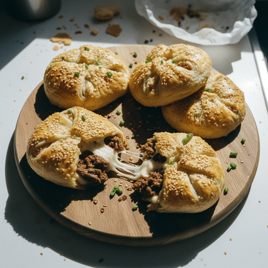 Cheesy Pulled Beef in Crispy Puff Pastry