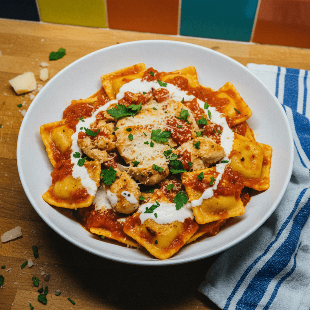 Viral Tomato Sauce with Chicken and Four Cheese Ravioli