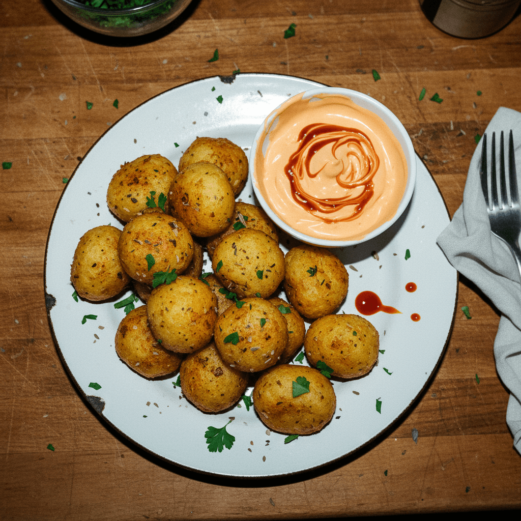 Crispy Potato Balls with Sriracha Mayo