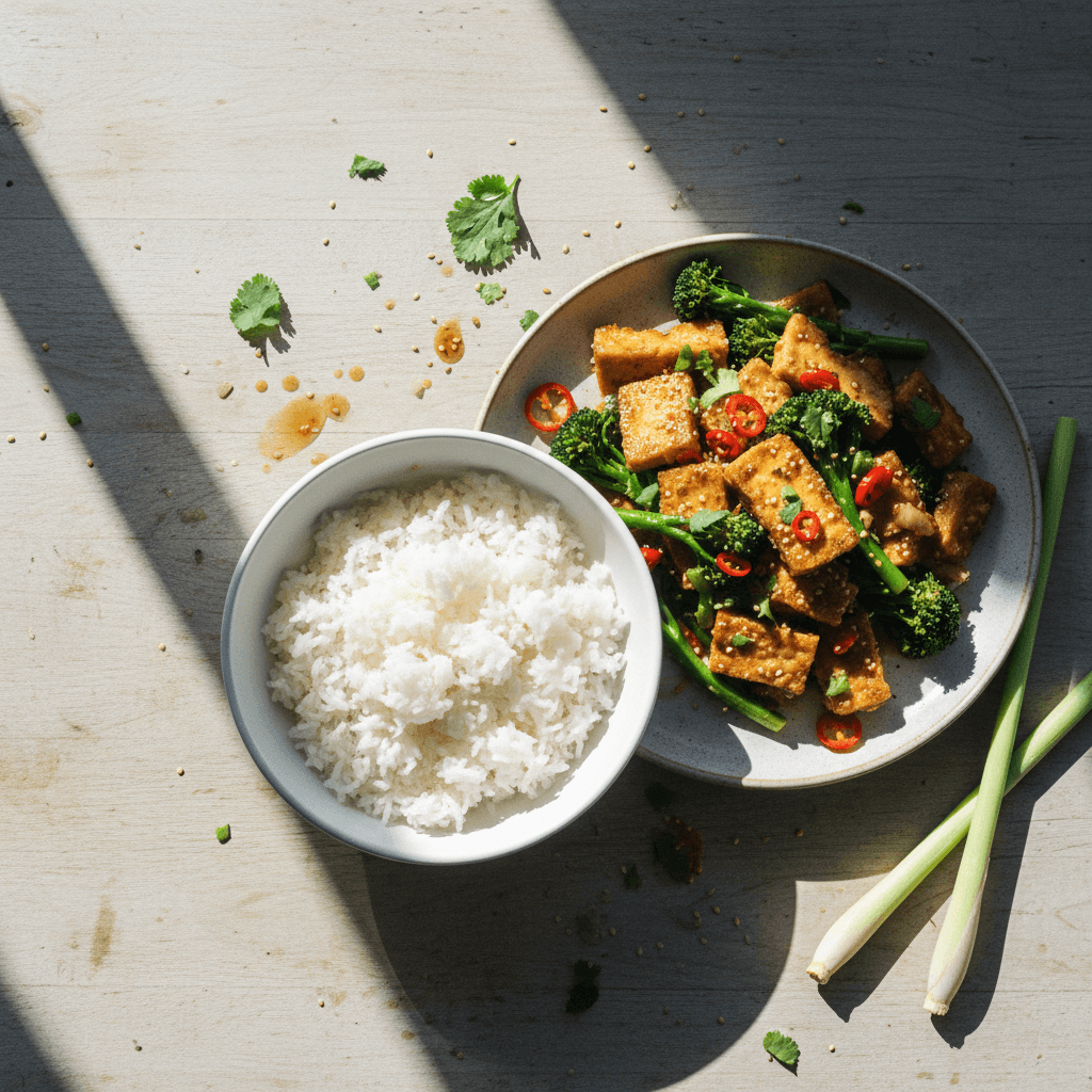 Lemongrass Tofu Stir-fry with Broccolini and Rice