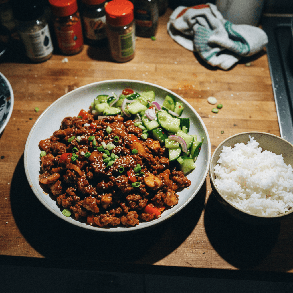 Sticky Korean BBQ Beef with Smashed Cucumber Salad