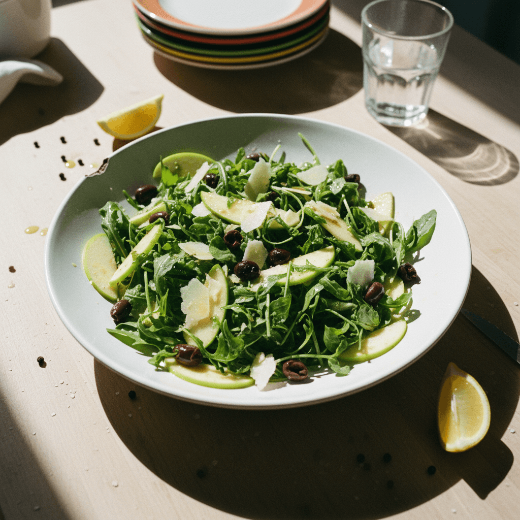 Lemony Arugula Salad with Apples and Olives