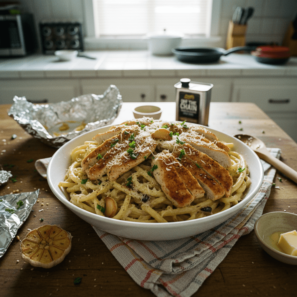 Creamy Roasted Garlic Bucatini with Chicken