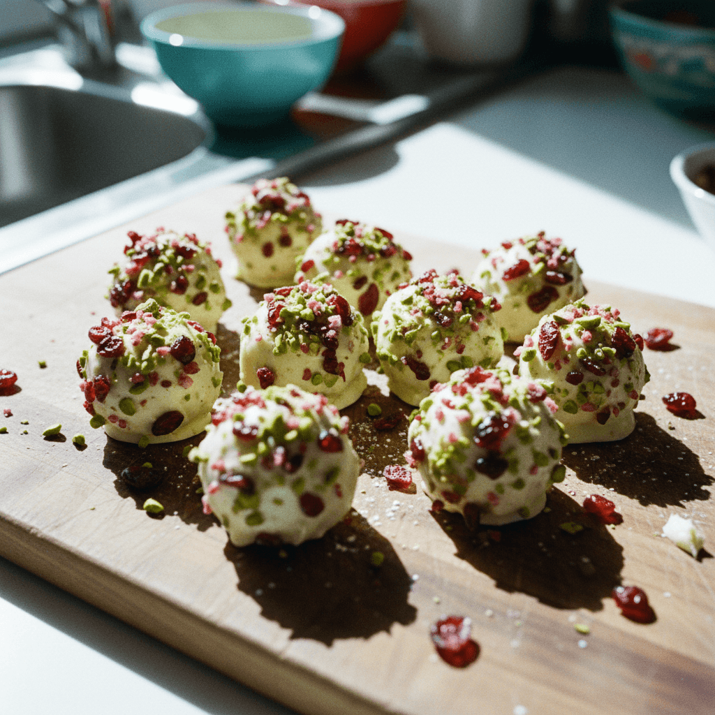 Cranberry Pistachio Chocolate Truffles
