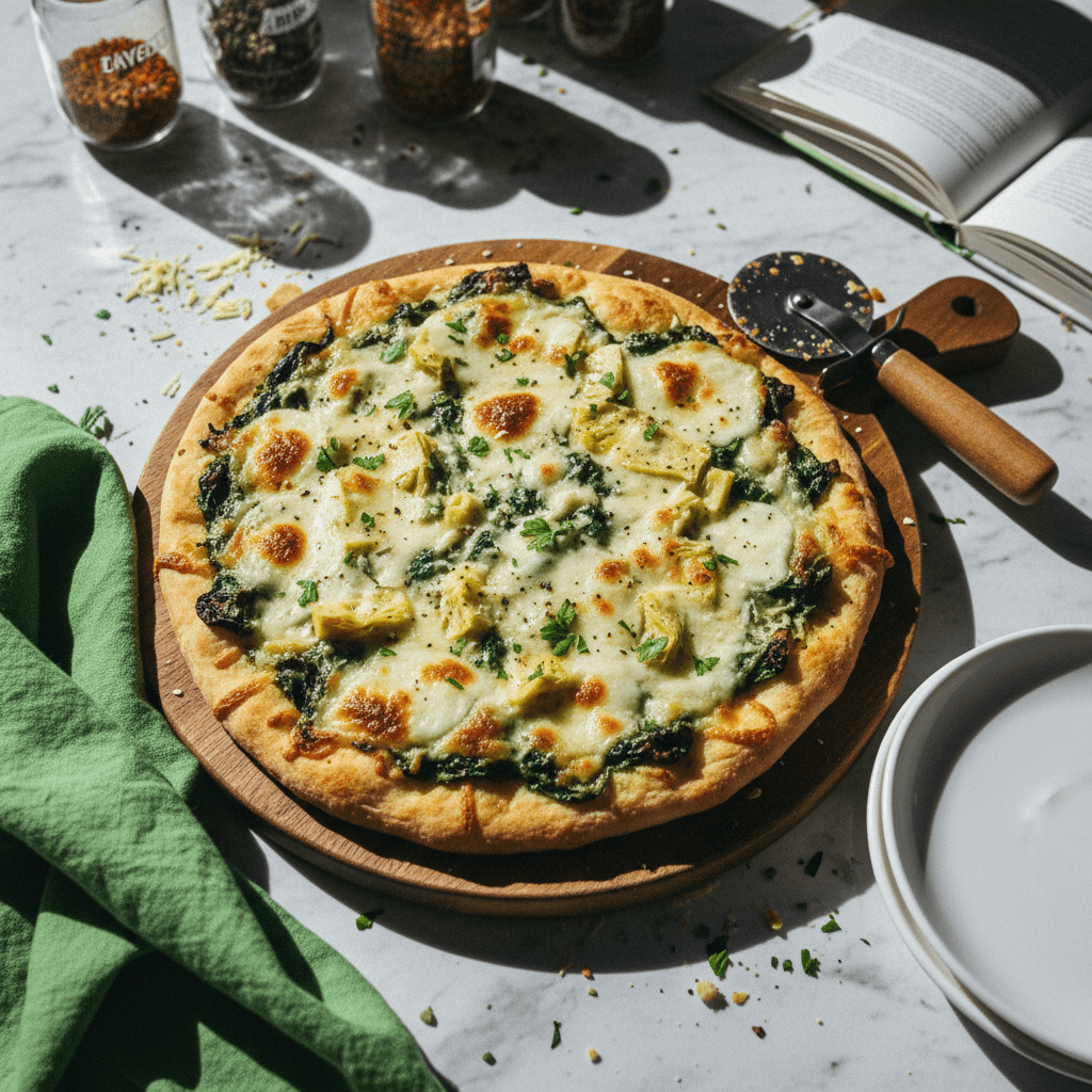 Cheesy Spinach Artichoke Flatbread
