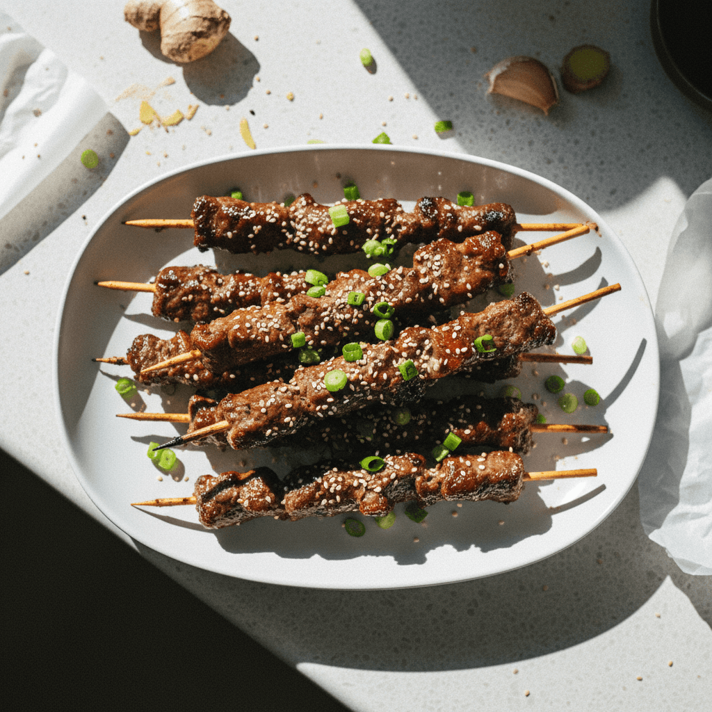 Easy Ginger Garlic Beef Skewers