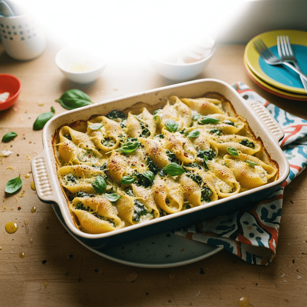 Lemon Ricotta Spinach Baked Shells