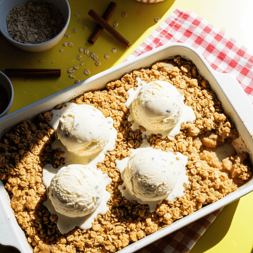 Warm Apple Crisp with Vanilla Ice Cream